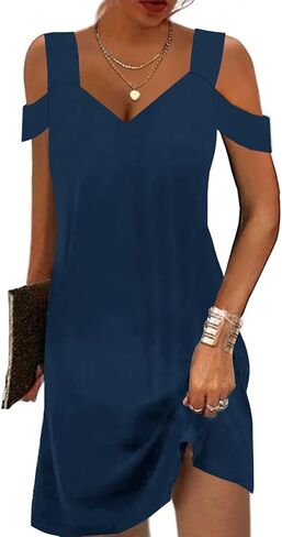 SAUKOLE Womens Sexy Cold Shoulder Dresses Summer Casual Dress Loose Fit Knee Length Dress in Saudi Arabia