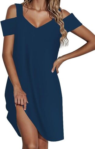 SAUKOLE Womens Sexy Cold Shoulder Dresses Summer Casual Dress Loose Fit Knee Length Dress in Saudi Arabia