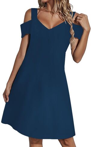 SAUKOLE Womens Sexy Cold Shoulder Dresses Summer Casual Dress Loose Fit Knee Length Dress in Saudi Arabia