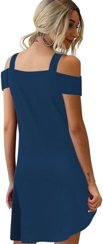 SAUKOLE Womens Sexy Cold Shoulder Dresses Summer Casual Dress Loose Fit Knee Length Dress in Saudi Arabia