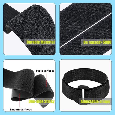 أشرطة كابل بعرض 1.5 بوصة بطول 64 قدمًا مع 50 إبزيمًا، وأشرطة ربط وحلقة من النايلون شديدة التحمل للتثبيت، وأشرطة مول قابلة لإعادة الاستخدام للتنظيم أو التخزين، أسود in Kuwait