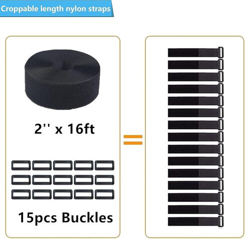 أشرطة كابل بعرض 1.5 بوصة بطول 64 قدمًا مع 50 إبزيمًا، وأشرطة ربط وحلقة من النايلون شديدة التحمل للتثبيت، وأشرطة مول قابلة لإعادة الاستخدام للتنظيم أو التخزين، أسود in Kuwait