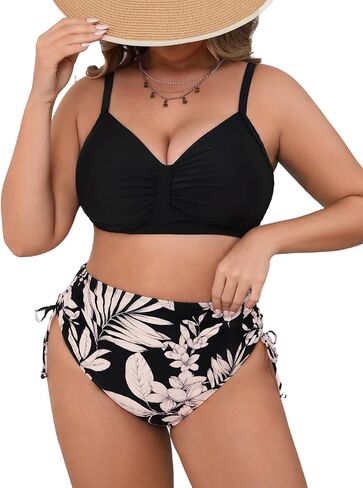 CUPSHE Women's Bikini Sets Bathing Suit V Neck Knotted Mid Rise Drawstring Swimwear(Available in XS-4XL) in Saudi Arabia