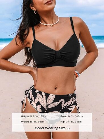 CUPSHE Women's Bikini Sets Bathing Suit V Neck Knotted Mid Rise Drawstring Swimwear(Available in XS-4XL) in Saudi Arabia
