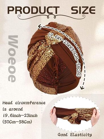 قبعات Wooee الأفريقية بالترتر وأغطية الرأس الأفريقية المربوطة مسبقًا عمامة الكنيسة الملتوية للنساء والفتيات باللون البني والأسود in Kuwait