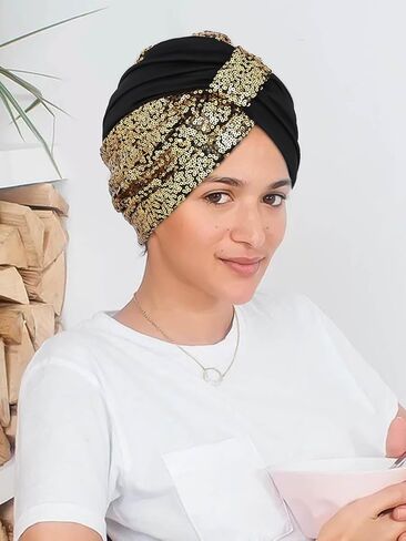 قبعات Wooee الأفريقية بالترتر وأغطية الرأس الأفريقية المربوطة مسبقًا عمامة الكنيسة الملتوية للنساء والفتيات باللون البني والأسود in Kuwait