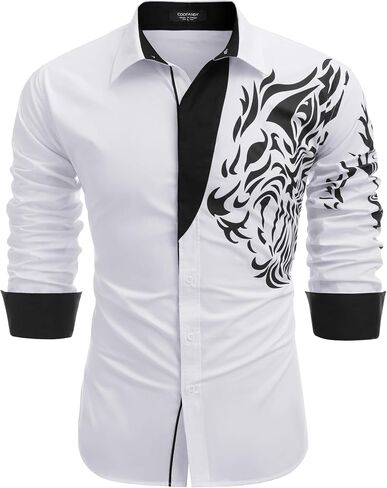 COOFANDY Men's Print Button Down Dress Shirt Fashion Long Sleeve Casual Shirts in Saudi Arabia