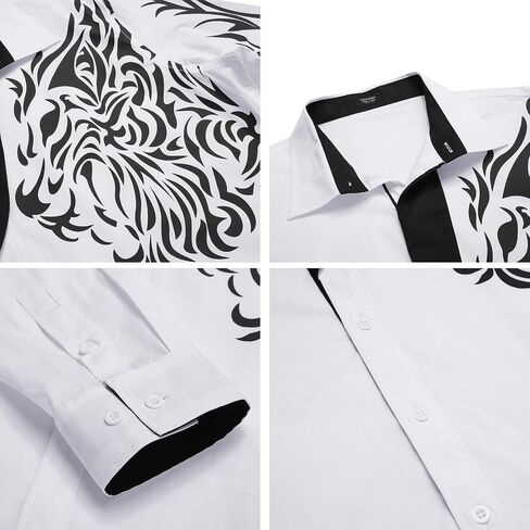 COOFANDY Men's Print Button Down Dress Shirt Fashion Long Sleeve Casual Shirts in Saudi Arabia