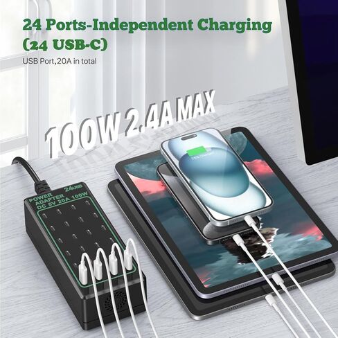 شاحن USB C، محطة شحن USB بقدرة 50 وات لأجهزة متعددة، شريط محور الطاقة 10 منافذ، قاعدة شحن ذكية متوافقة مع iPhone/Google/الكمبيوتر اللوحي والمزيد in Saudi Arabia