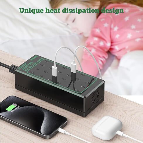 شاحن USB C، محطة شحن USB بقدرة 50 وات لأجهزة متعددة، شريط محور الطاقة 10 منافذ، قاعدة شحن ذكية متوافقة مع iPhone/Google/الكمبيوتر اللوحي والمزيد in Saudi Arabia