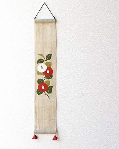 Japanese Wall Tapestry Hanging Scroll (Tsubaki) Mini Long and Narrow, Approx. 3.9 x 23.6 inches (10 x 60 cm), Linen Fabric, Tapestry, Wall Scroles, Interior, Display, Japanese ModernMade in Japan Linen 100% Japanese Asian Oriental Room Bedroom in Saudi Arabia