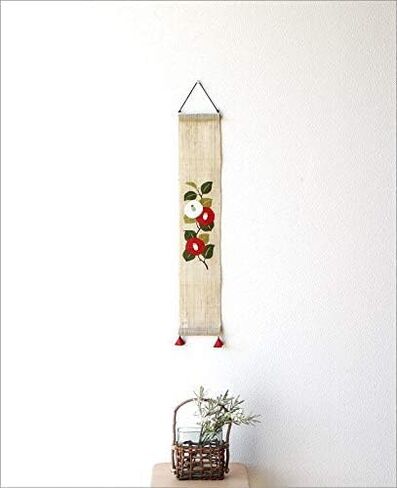 Japanese Wall Tapestry Hanging Scroll (Tsubaki) Mini Long and Narrow, Approx. 3.9 x 23.6 inches (10 x 60 cm), Linen Fabric, Tapestry, Wall Scroles, Interior, Display, Japanese ModernMade in Japan Linen 100% Japanese Asian Oriental Room Bedroom in Saudi Arabia