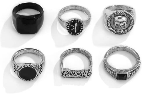 6Pcs Vintage Punk Gold Rings Set for Men Women, Skull Cool Style Hip Hop Statement Stacking Rings, Gothic Biker Rock Rapper Jewelry Revenge Skull Trendy Dainty Rings in Kuwait