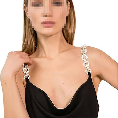 Sparkly Rhinestone Bra Straps Shinny Crystal Round Underwear Strap Bra Chain Festival Rave Nightclub Party Shoulder Straps Replacement Lingerie Straps 1 Pair (Silver) in Kuwait