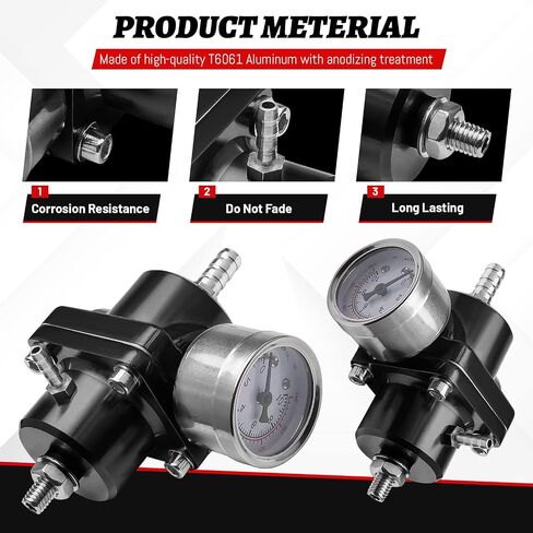 EFI Fuel Pressure Regulator Kit with Bypass Return 0-140psi Pressure Gauge AN6-6AN Fuel Line Hose Fitting Connectors Kit Adjustable Universal Aluminum (Black) in Saudi Arabia