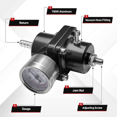 EFI Fuel Pressure Regulator Kit with Bypass Return 0-140psi Pressure Gauge AN6-6AN Fuel Line Hose Fitting Connectors Kit Adjustable Universal Aluminum (Black) in Saudi Arabia