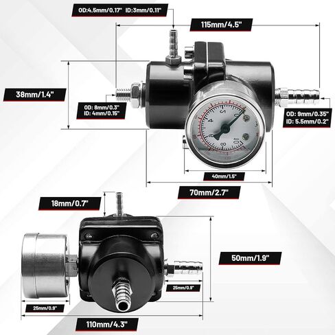 EFI Fuel Pressure Regulator Kit with Bypass Return 0-140psi Pressure Gauge AN6-6AN Fuel Line Hose Fitting Connectors Kit Adjustable Universal Aluminum (Black) in Saudi Arabia