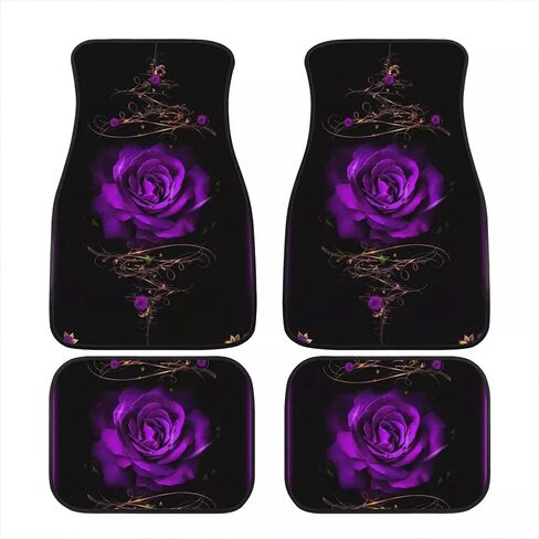 4pcs Carpets Car Floor Mat, Purple Rose Vintage Pattern Auto Interior Decorative Durable Floor Mat, All Weather Heavy Duty Non-Slip Car Floor Mats in Kuwait