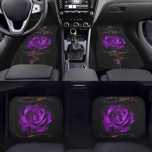 4pcs Carpets Car Floor Mat, Purple Rose Vintage Pattern Auto Interior Decorative Durable Floor Mat, All Weather Heavy Duty Non-Slip Car Floor Mats in Kuwait