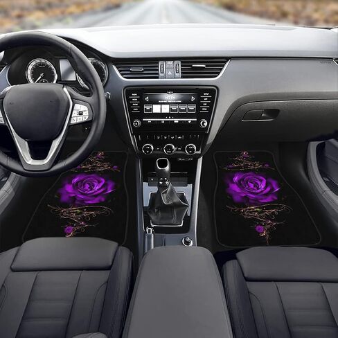 4pcs Carpets Car Floor Mat, Purple Rose Vintage Pattern Auto Interior Decorative Durable Floor Mat, All Weather Heavy Duty Non-Slip Car Floor Mats in Kuwait