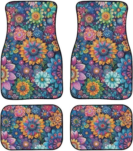 4pcs Carpets Car Floor Mat, Purple Rose Vintage Pattern Auto Interior Decorative Durable Floor Mat, All Weather Heavy Duty Non-Slip Car Floor Mats in Kuwait