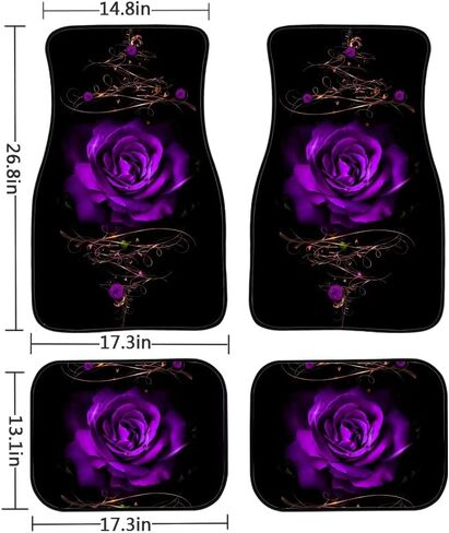 4pcs Carpets Car Floor Mat, Purple Rose Vintage Pattern Auto Interior Decorative Durable Floor Mat, All Weather Heavy Duty Non-Slip Car Floor Mats in Kuwait