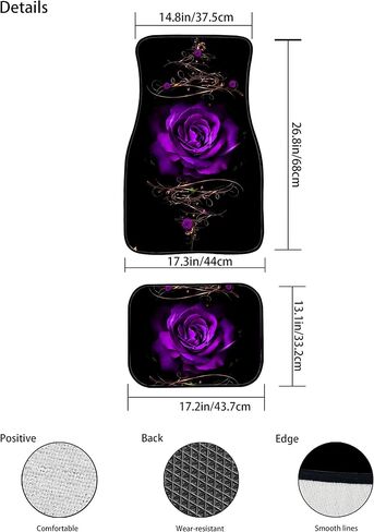4pcs Carpets Car Floor Mat, Purple Rose Vintage Pattern Auto Interior Decorative Durable Floor Mat, All Weather Heavy Duty Non-Slip Car Floor Mats in Kuwait