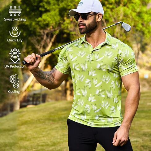 Golf Polo Shirts for Men Dry Fit Tennis Shirt Print Designed Moisture Wicking Quick-Dry Short Sleeve in Saudi Arabia