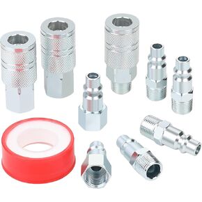 3/8’’ High Flow Air Hose Fittings Set, 3PCS 3/8 Body I/M Industrial Air Coupler and 8PCS 3/8 Body Air Plug with 1/4 Inch NPT Threads Size, 12PCS Air Compressor Accessories Quick Connect Set