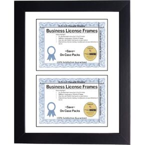 Creative Picture Frames 11x14-inch Double Business License Frame with White Mat, Holds Two 5.5 x 8.5 Documents, Includes Easel with Installed Hanger