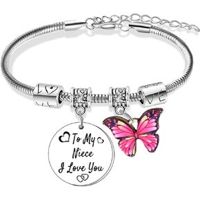 Wimeiren To My Niece Bracelet Gifts Butterfly Charm Bracelet I Love You Gifts for Niece Birthday Gifts Christmas Graduation Gifts Butterflies Bracelets for Niece Present from Aunt Uncle
