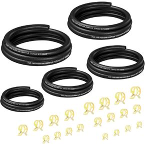 5PCS Fuel Line Hose Kit,NBR Fuel Hose Include 3/16" 5/16" 3/8" 1/2" 1/4" Gas Line Hose 3.28Ft Each with 20PCS Clamps for Automotive Fuel System,Universal Car Accessories Gas Hose