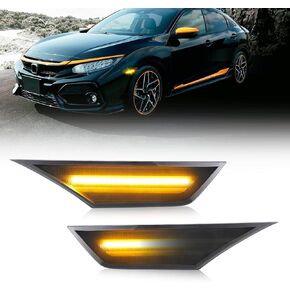 Civic Side Marker Lights Amber Sequential Flowing Turn Signal Switchback Light, Plug N Play, Smoked Len for Honda Civic 2016 2017 2018 2019 2020