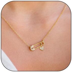 Safety Pin Necklace Paperclip Chain Necklace Gold Charm Necklace for Women Trendy Christmas Gifts Stocking Stuffers for Women