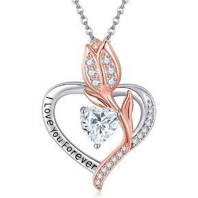 YAFEINI Tulip Necklace 925 Sterling Silver Tulip Flower Pendant Necklaces Heart Flower Jewelry Gifts for Women Tulip Lovers