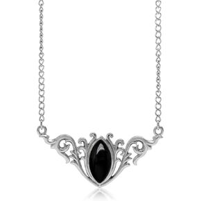 Silvershake Bezel Set Marquise Cut Cabochon Stone 925 Sterling Silver Baroque Inspired Pendant with 16-18 Inch Adjustable Chain Necklace Jewelry for Women