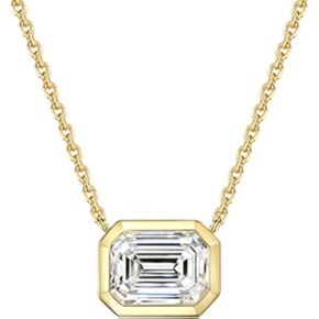 Michooyel 1.5ct Emerald Cut Pendant Necklace for Women 18k Gold Plated Sterling Silver Cubic Zirconia Bezel Setting Solitaire Women's Necklaces