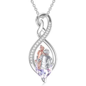 PROESS Daughter Necklace from Dad Mom Sterling Silver Father Daughter Gifts, Infinity Heart Pendant Birthstone Necklace to Daughter