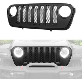 شبكة أمامية مع شبكة متوافقة مع 2018-2023 Jeep Wrangler JL JLU & Gladiator JT، بلاستيك ABS، أسود غير لامع، سهل الطلاء