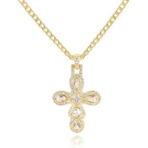 Dainty Multi-Gemstone Cross Necklace for Women,14K Gold Plated Faith Cross Pendant Necklaces with Sparkly Teardrop Cubic Zirconia, Cross Pendant Dainty Cross Necklace Crucifix Necklace Jewelry Gift