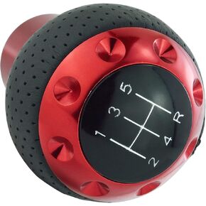 Lunsom 5 Speed Leather Shift Knob, Manual Transmission Handle Ball Gear Stick Shifter Head Fit Most Transmission Vehicle (Red&Black)