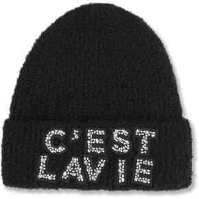 KARL LAGERFELD Women's Sparkle Embroidered Letters C'est La Vie Hat