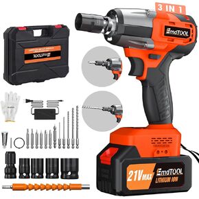 Cordless Impact Wrench, 406Ft-lbs (550N.m) Brushless 1/2-inch Drive High Torque Impact Wrench, 3000RPM Impact Gun, 4.0Ah Battery, 4 Sockets & 12 drill Bits, Electric Impact Wrench for Car Truck RV