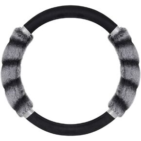 BDK Bear Fur Plush Steering Wheel Cover - Cute Faux Wool Protector for Women Girls Fits Wheels 14.5-15 inch Bear Fur - Black/Gray with Glitter