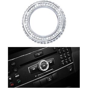 1797 Compatible Volume Knob Cap for Mercedes Benz Accessories Parts Bling W204 W213 C117 C E CLA GLA GLE Class Media Control Covers Decals Stickers Interior Decorations AMG Women Men Crystal Silver