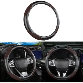 Carbon Fiber Car Steering Wheel Cover, 14-15 Inch Breathable Suede Leather Vehicle Steer Wheel Protector, Non-Slip Auto Interior Accessories, Universal for SUV, Sedan, Truck (Black/Green)