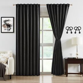Bujasso Black Blackout Curtains 84 inch Long Luxury 99% Room Darkening Curtains for Bedroom Living Room Thermal Insulated Rod Pocket Back Tab Black Drapes 2 Panels with Magnetic Tiebacks 54" Wx84 L