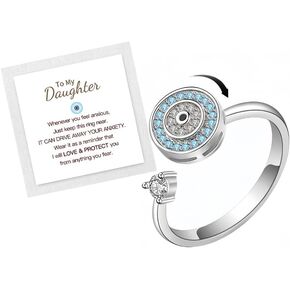 To My Daughter, Evil Eye Fidget Mood Anxiety Relief Spinning Ring Adjustable Silver Inspirations Gifts Jewelry for women