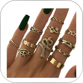 HUASAI Snake Ring for Women Adjustable Vintage Silver Rings Stackable Snake Rings Set Snake Rings Gothic Jewelry Halloween Costume Accessories