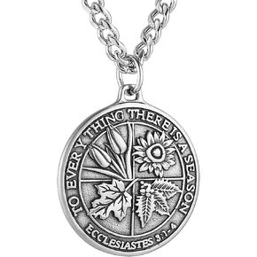 HZMAN Coin Necklace Men's Stainless Steel Necklace Pendant Retro Ecclesiastes Bible Verse Round Medal Necklace Jewelry Gift